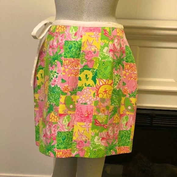 Lilly Pulitzer Floral Wrap Skirt - Crazy Quilt Patch Pattern - Picture 2 of 3